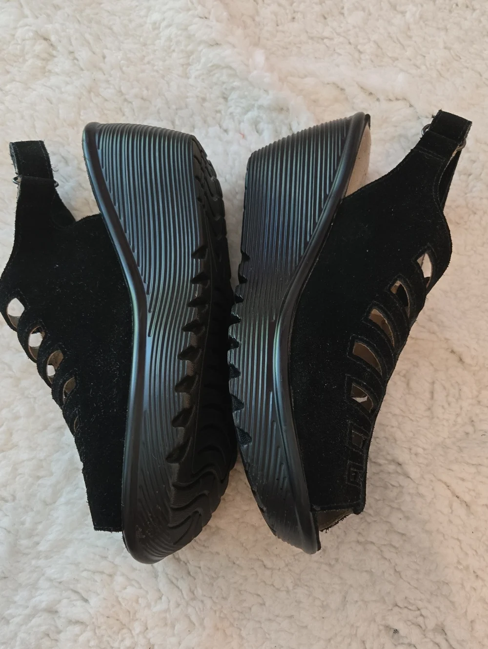 Skechers Black Strappy Suede Wedge Sandals